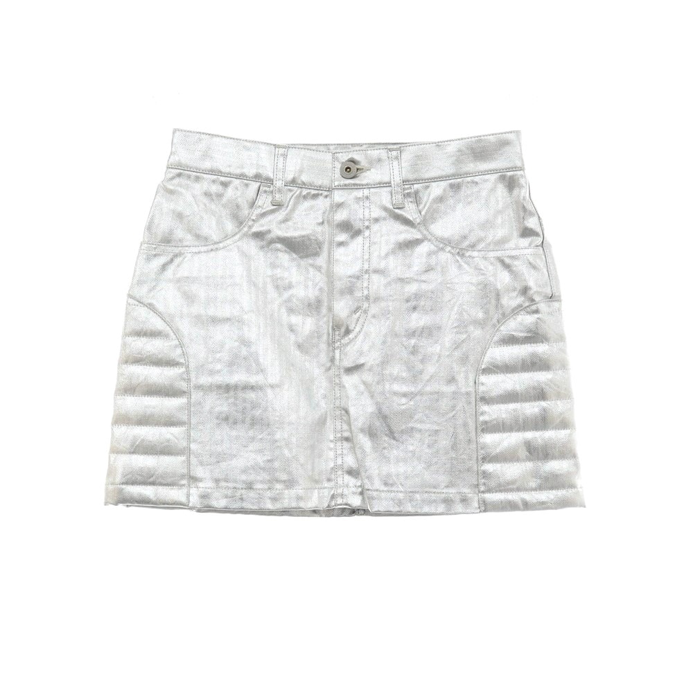 【中古】ジュンヤワタナベ JUNYA WATANABE 2025年春夏 プリント加工 コットン ミニスカート シルバー【サイズXS】【レディース】