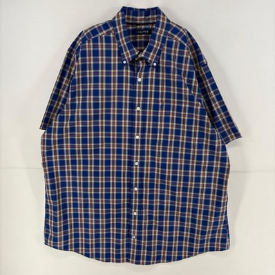 古着 ノーティカ NAUTICA 半袖シャツ ワンポイント 胸ポケット 大きいサイズ 2XL ブルー系 チェック メンズ
