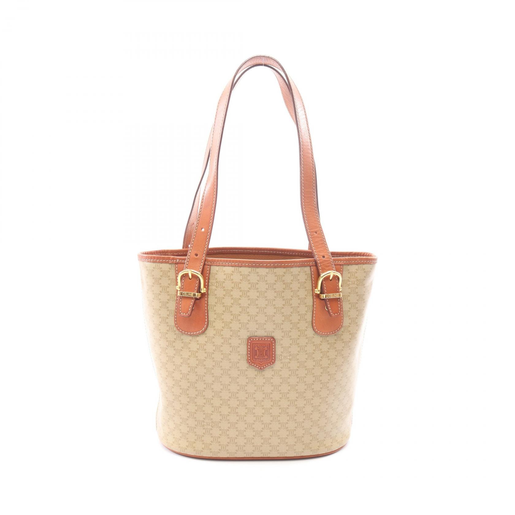 セリーヌ CELINE マカダム トートバッグ バッグ PVCコーティングキャンバス レザー レディース ベージュ系 / ブラウン系 【中古】