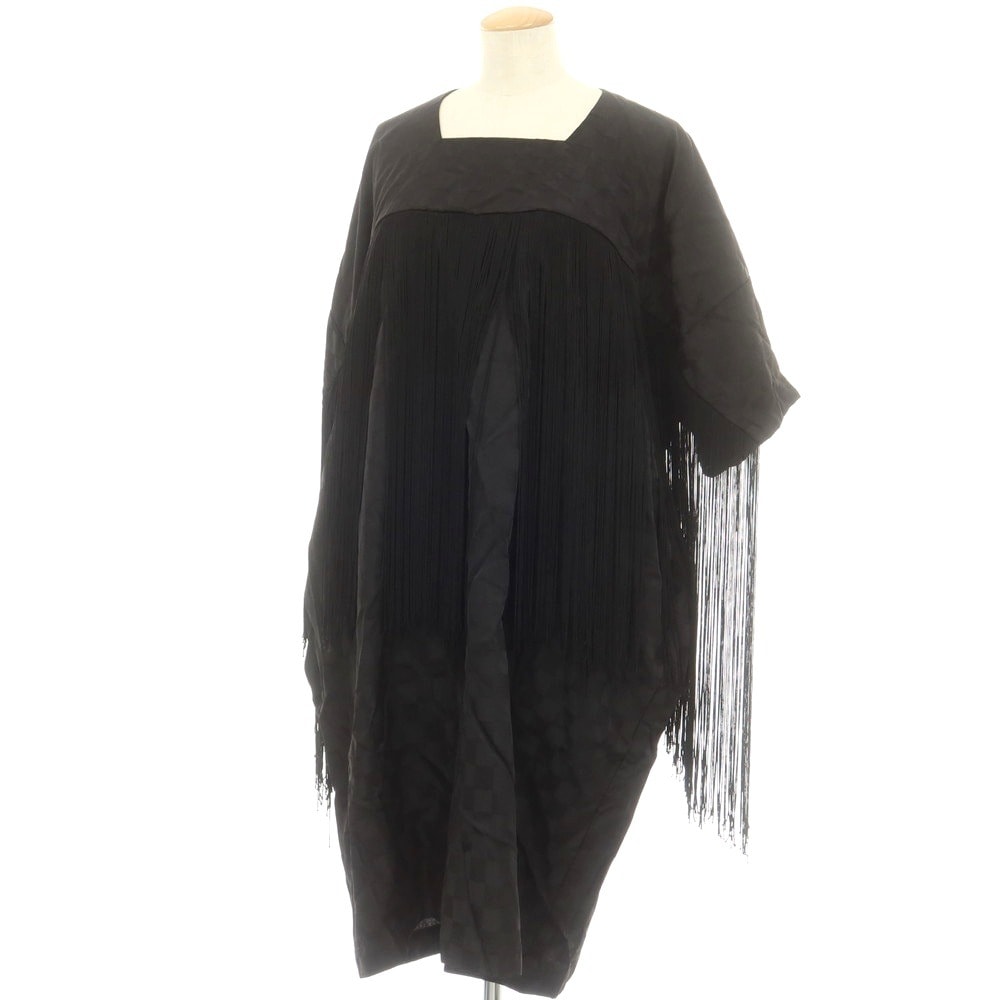 【中古】コムデギャルソン コムデギャルソン COMME des GARCONS COMME des GARCONS 2022年春夏 ポリエステル 格子柄 フリンジ ワンピース ブラック【サイズXS】【レディース】
