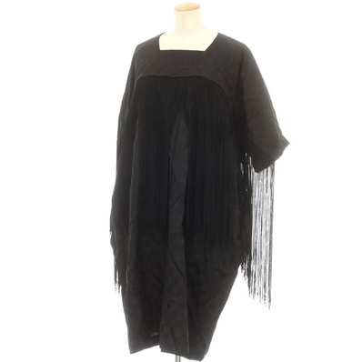 【中古】コムデギャルソン コムデギャルソン COMME des GARCONS COMME des GARCONS 2022年春夏 ポリエステル 格子柄 フリンジ ワンピース ブラック【サイズXS】【レディース】