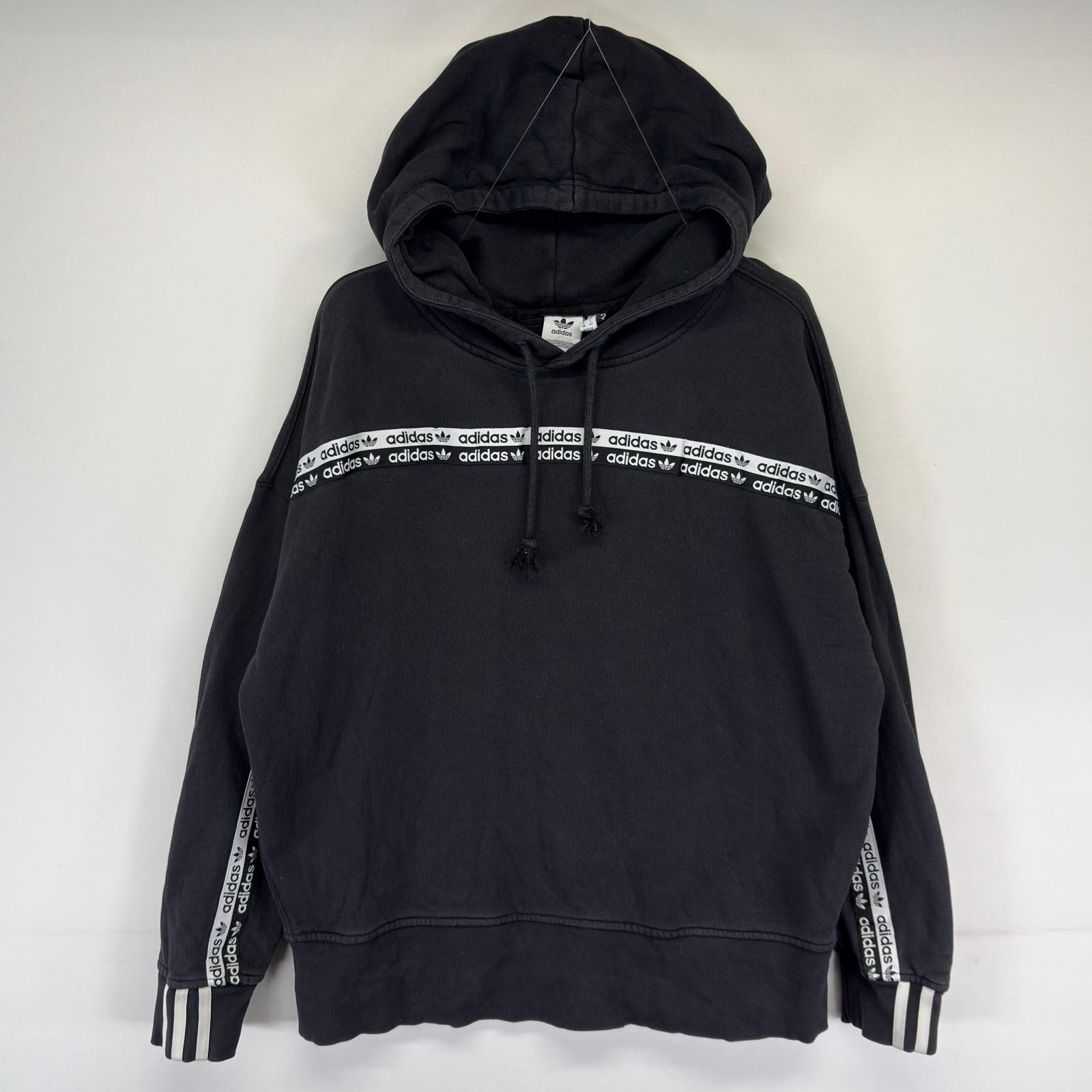 古着 アディダス adidas パーカー トレフォイルロゴ プルオーバー フーディ スウェット S  ブラック系 メンズ