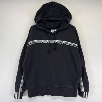 古着 アディダス adidas パーカー トレフォイルロゴ プルオーバー フーディ スウェット S ブラック系 メンズ