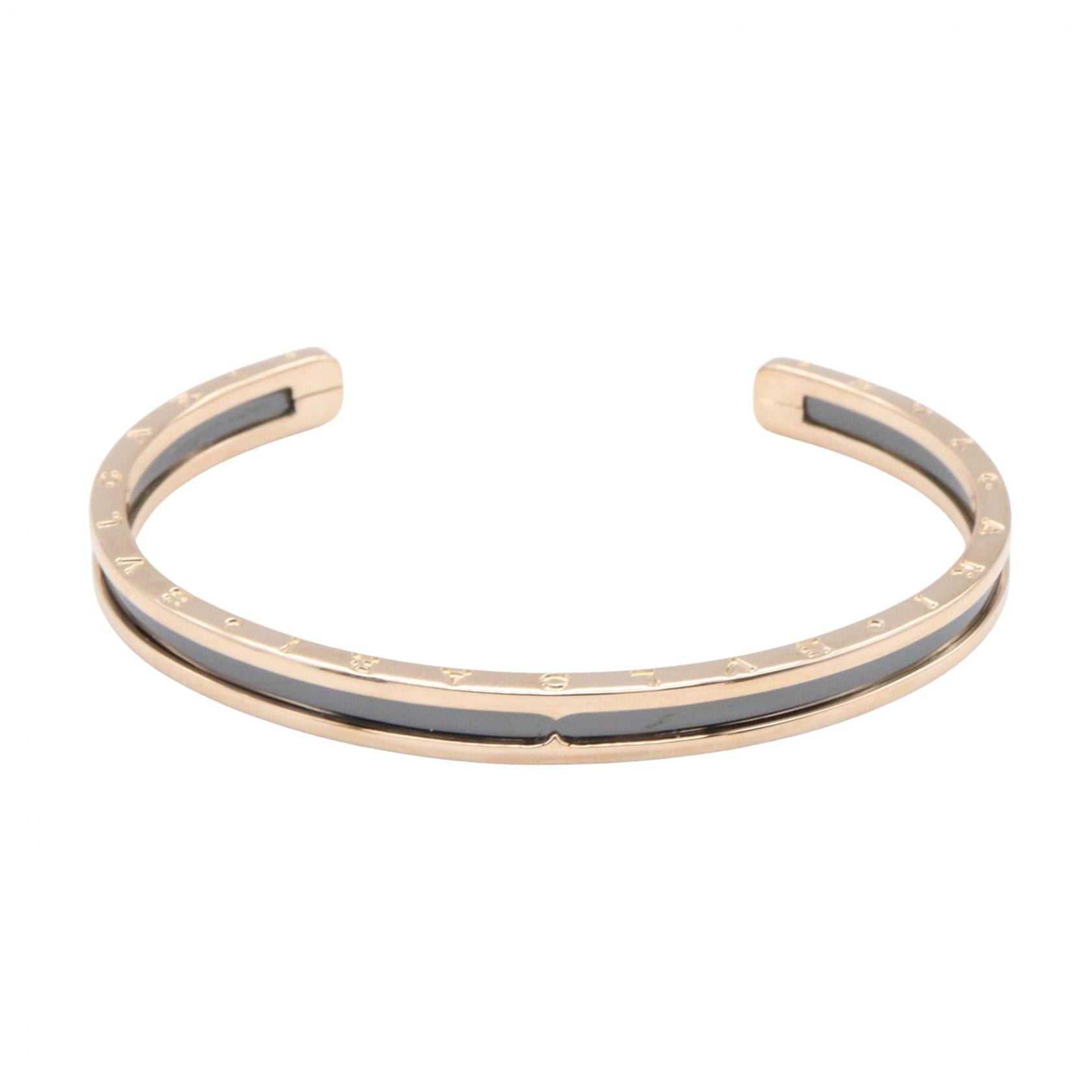 ブルガリ BVLGARI B-zero1 ビーゼロワン オープン ブレスレット エナメル ブレスレット アクセサリー K18PG(ピンクゴールド) ステンレススチール レディース ゴールド系 / ブラック系 【中古】