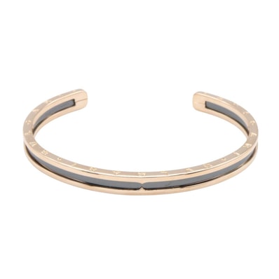 ブルガリ BVLGARI B-zero1 ビーゼロワン オープン ブレスレット エナメル ブレスレット アクセサリー K18PG(ピンクゴールド) ステンレススチール レディース ゴールド系 / ブラック系 【中古】