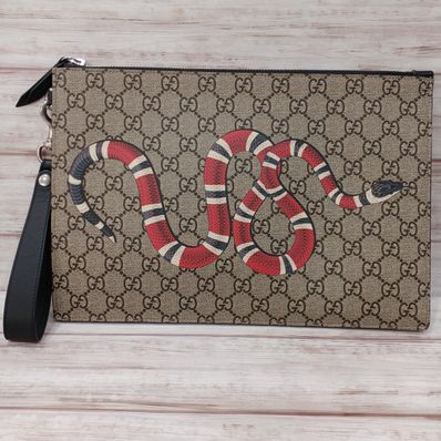 GUCCI Bestiary Pouch With Kingsnake "Beige/Ebony"