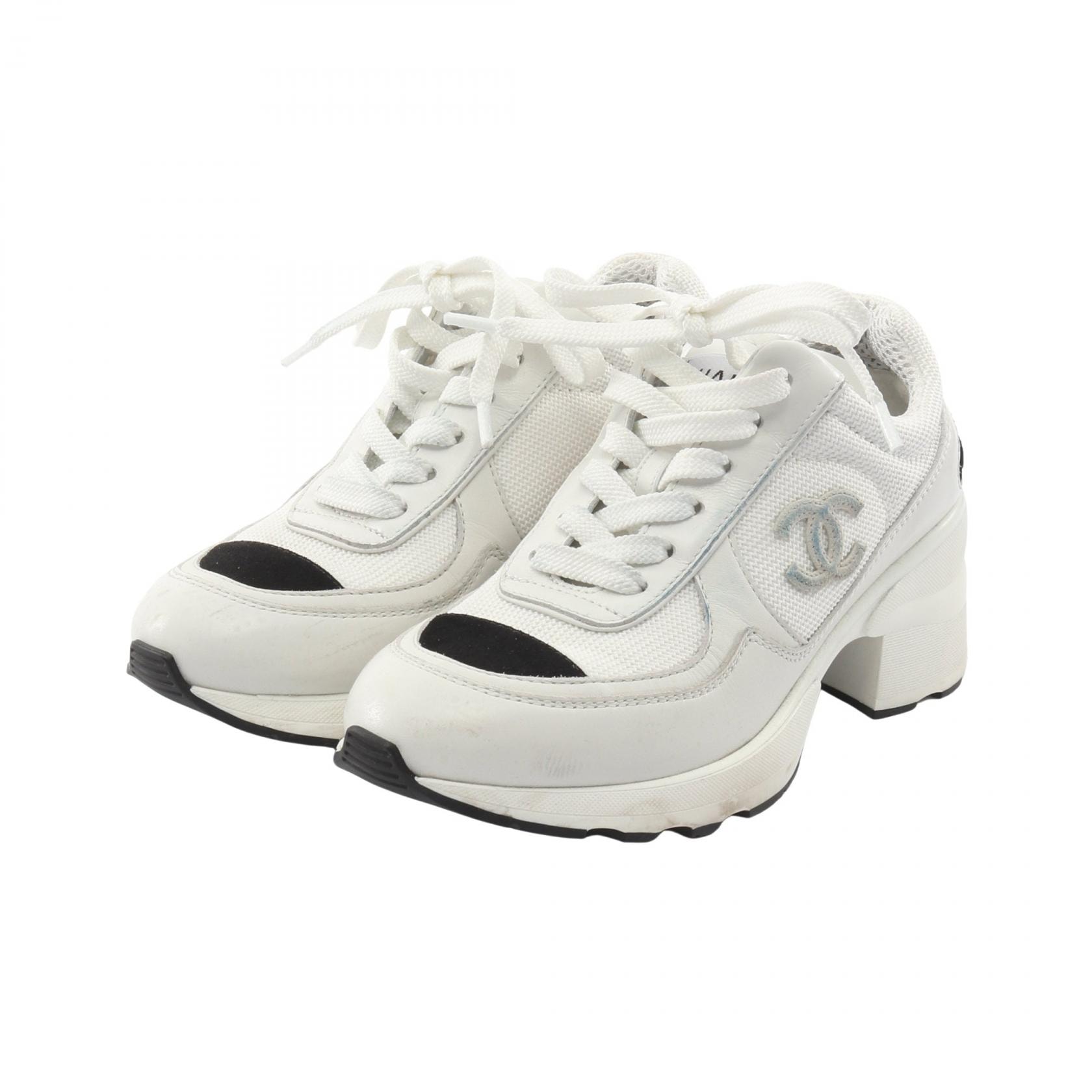 シャネル CHANEL ココマーク スニーカー 靴 レザー スウェード ファブリック レディース ホワイト系 / ブラック系 【中古】