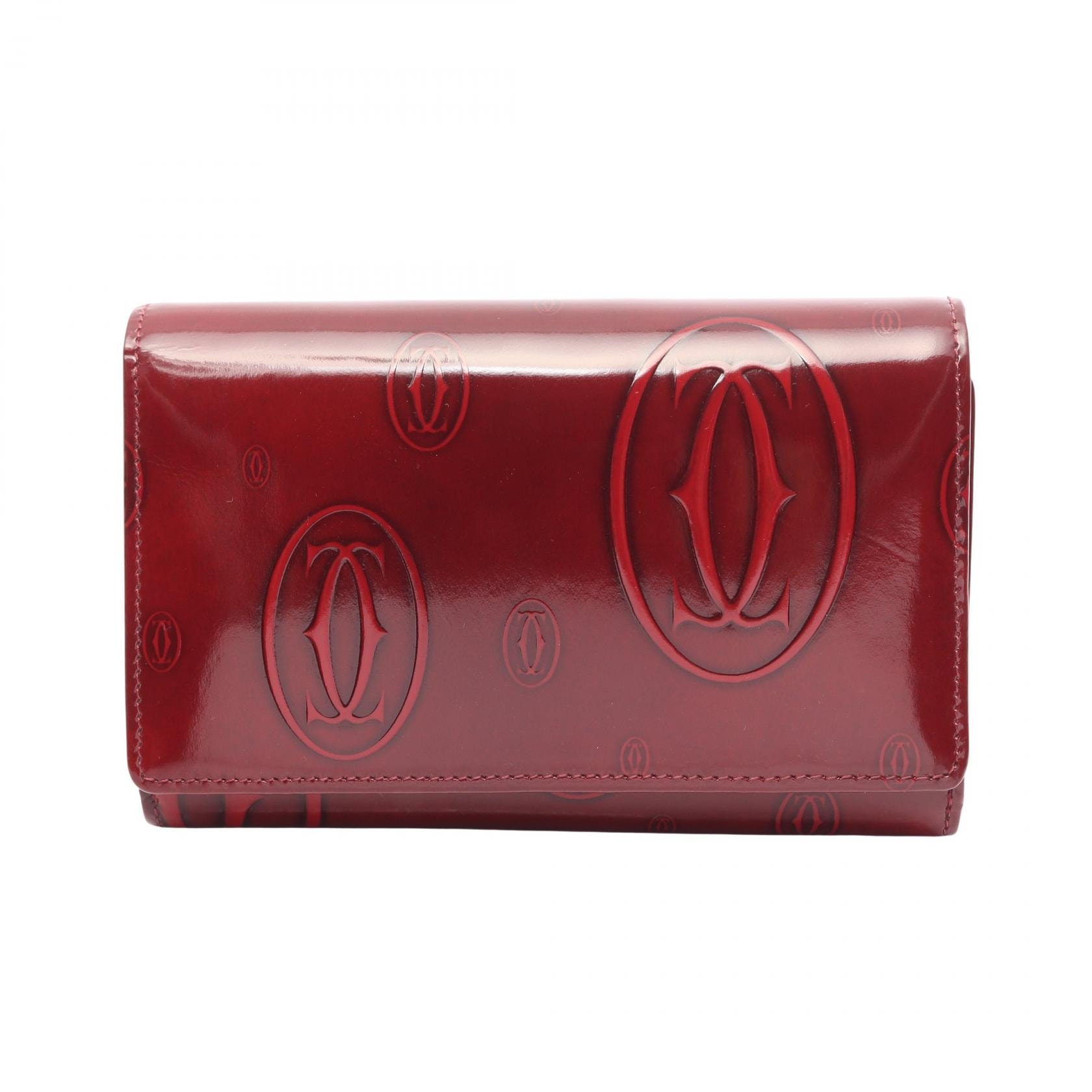 カルティエ CARTIER ハッピーバースデー 二つ折り財布 財布 パテントレザー レディース ボルドー系 L3000347 【中古】