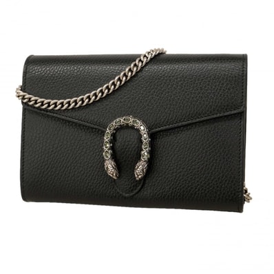 【6de5789-k】グッチ ショルダーウォレット デュオニュソス 401231 レザー ブラック シルバー金具【中古】レディース