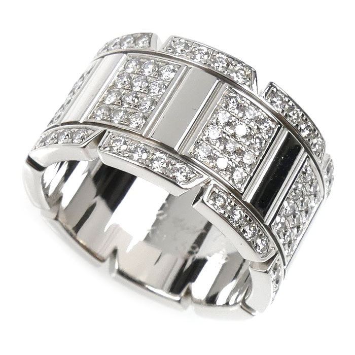 CARTIER カルティエ K18WG ホワイトゴールド タンクフランセーズ LM リング・指輪 ダイヤモンド 13号 53 14.8g レディース【中古】【美品】