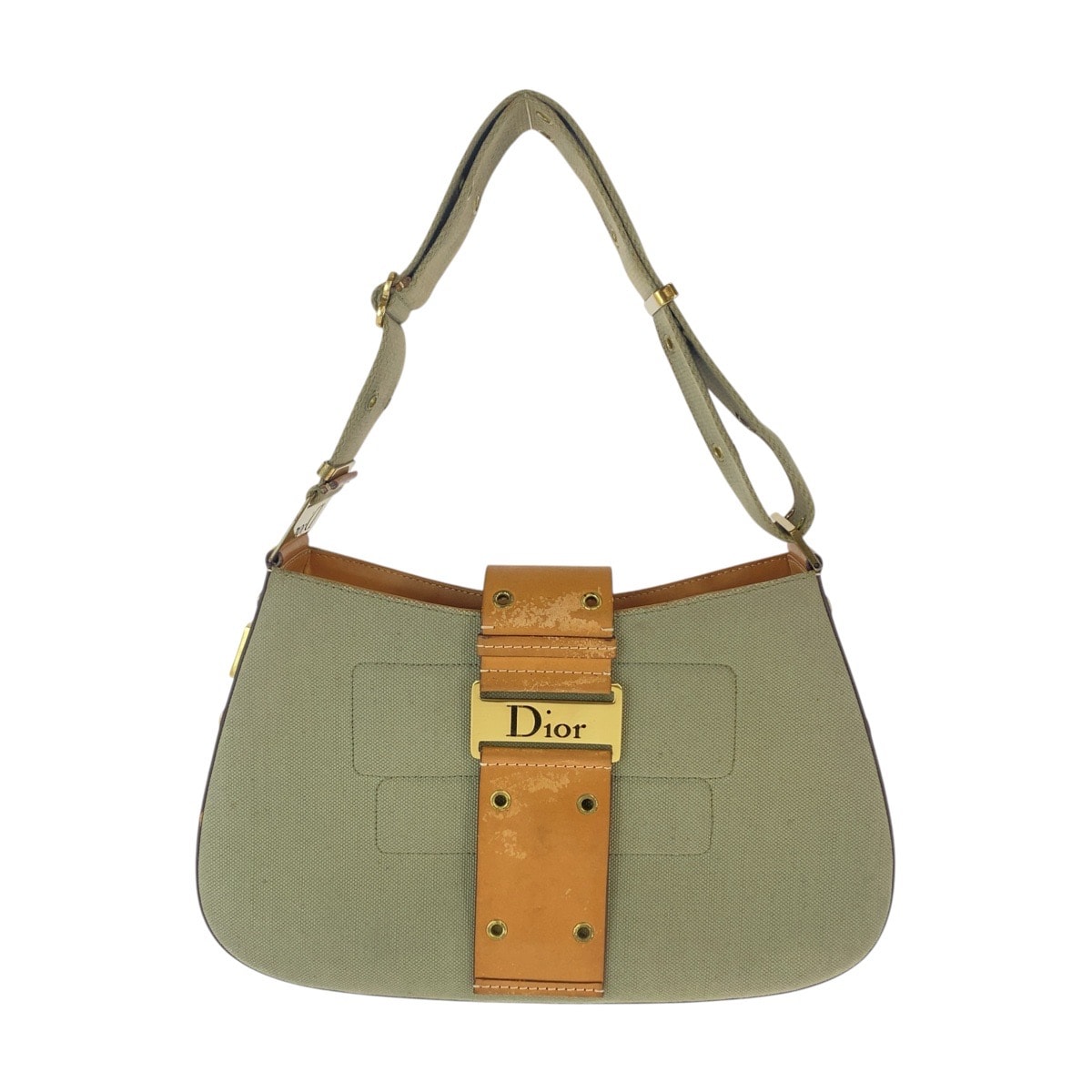 Christian Dior クリスチャンディオール ヴィンテージ ストリートシック カーキ ブラウン ゴールド金具 キャンバス レザー/ ショルダーバッグ 1-0292556 【中古】