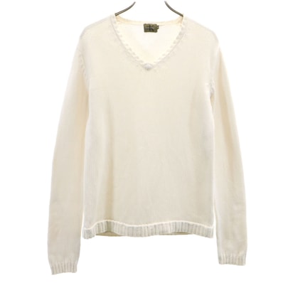 Calvin klein カルバンクライン コットン 長袖 Vネック セーター M ホワイト系 ニット