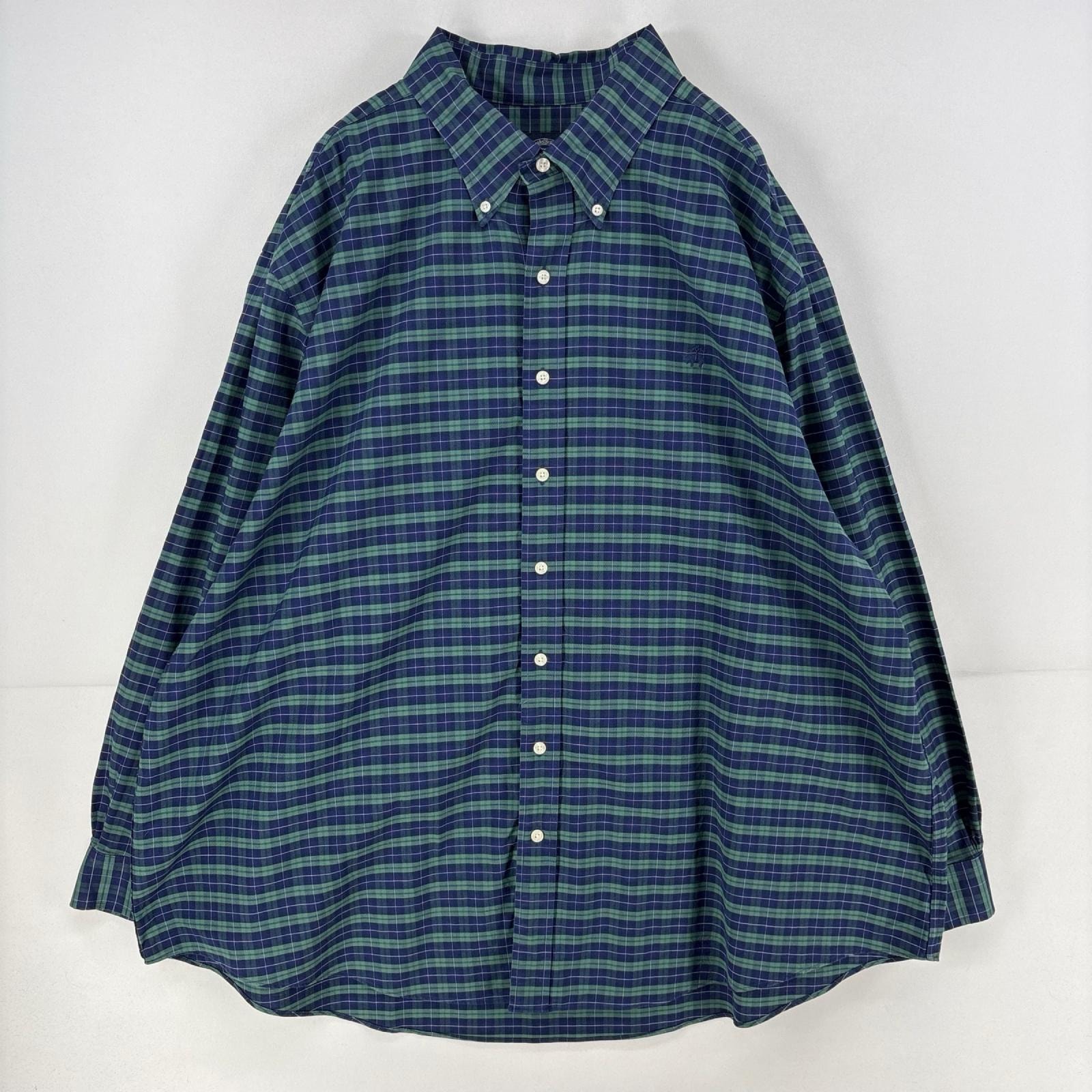古着 ブルックスブラザーズ Brooks Brothers 長袖シャツ ワンポイント ボタンダウン 大きいサイズ 3XL ネイビー系 チェック メンズ