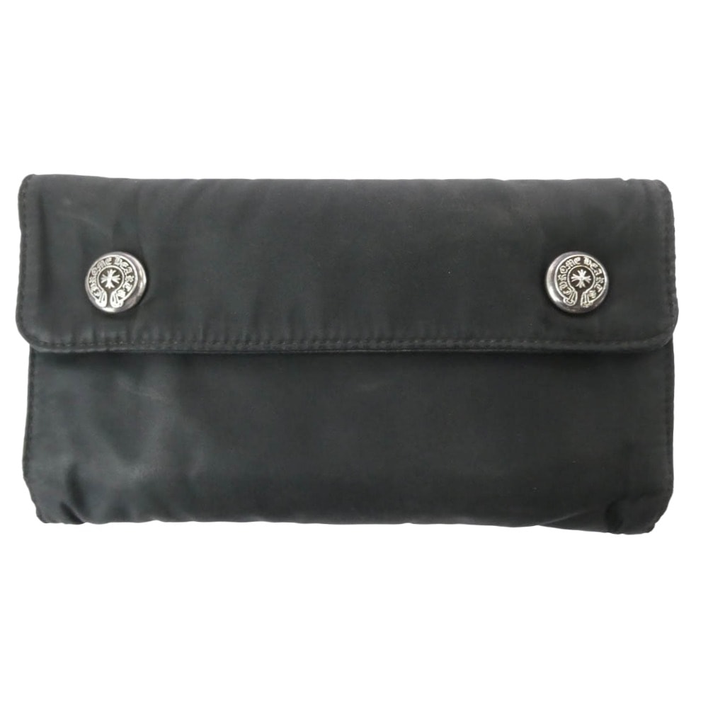 CHROME HEARTS クロムハーツ(原本無) 財布 WAVE ウェーブ ホースシューボタン ナイロン ウォレット 財布 ブラック系 シルバー系【中古】