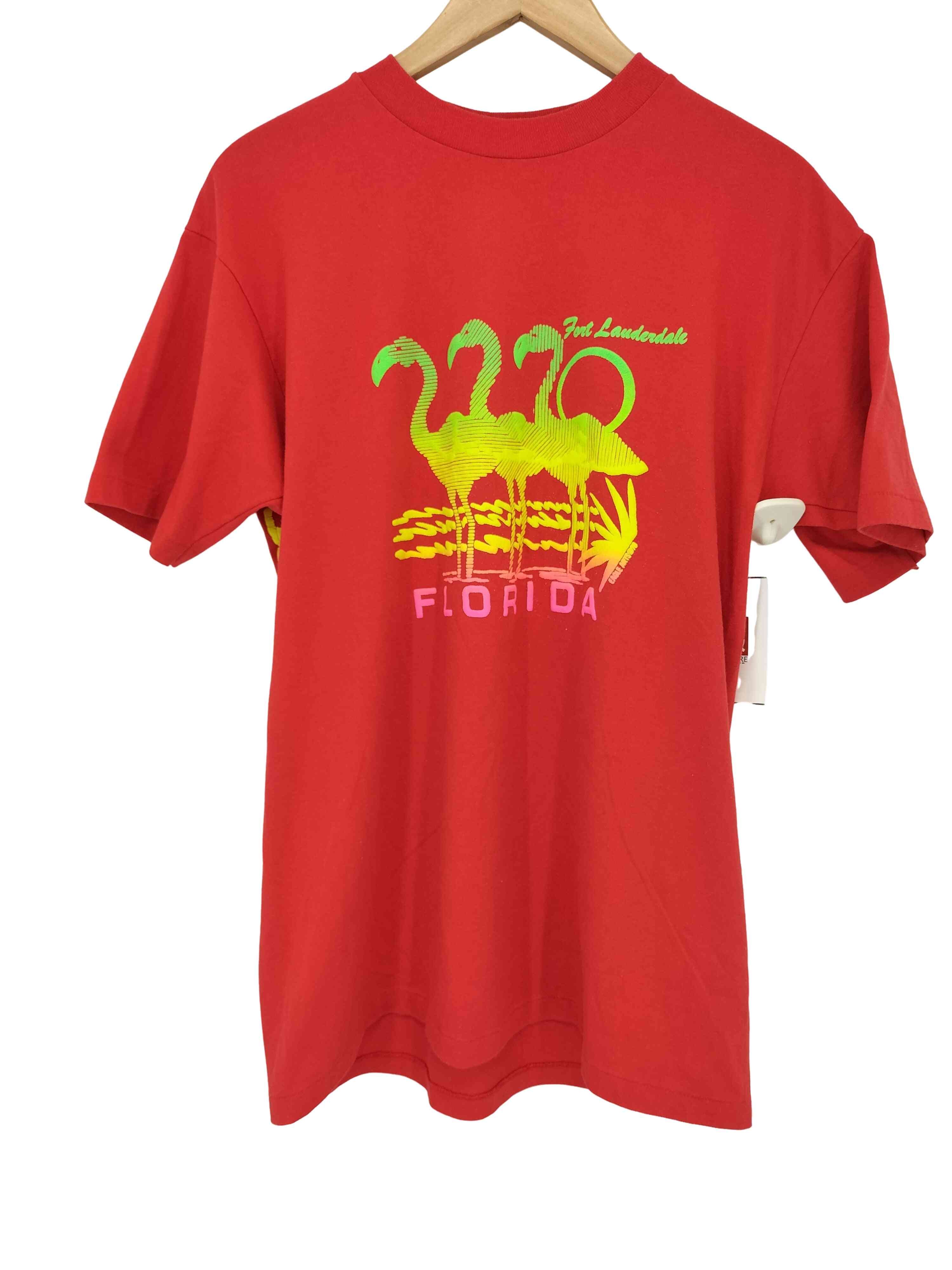90s USA製 3D FLORIDA フラミンゴプリント クルーネック 半袖 Tシャツ【1142668678104】