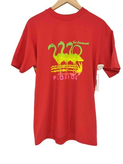 90s USA製 3D FLORIDA フラミンゴプリント クルーネック 半袖 Tシャツ【1142668678104】