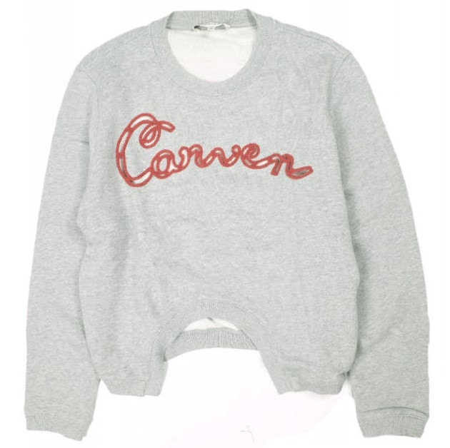 CARVEN カルヴェン カルベン ポルトガル製 カットアウト ロゴ刺繍クルーネックスウェット 700TS09 S グレー トレーナー 裏起毛 プルオーバー トップス g25966