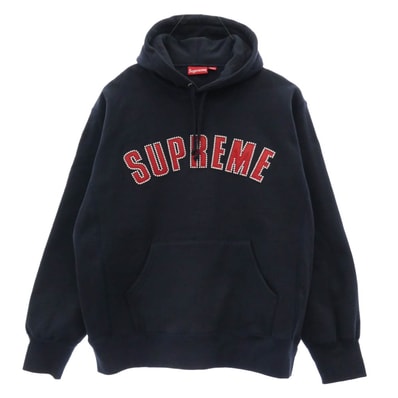 Supreme シュプリーム パーカー 21AW Pearl Logo Hooded Sweatshirt パール アーチ ロゴ フーデッド スウェット シャツ フーディー パーカー ネイビー系 L【美品】【中古】