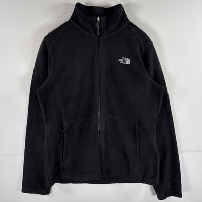 古着 ザ・ノースフェイス THE NORTH FACE フルジップフリースジャケット ワンポイントロゴ刺繍 アウトドア L ブラック レディース