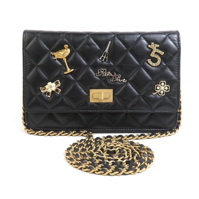 シャネル CHANEL チェーンウォレット 2.55 ラムスキン ブラック レディース【中古】 90064a
