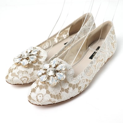 DOLCE&GABBANA ドルチェアンドガッバーナ パンプス サイズ36 レース ビジュー フラット ブランド古着【中古】RA8455