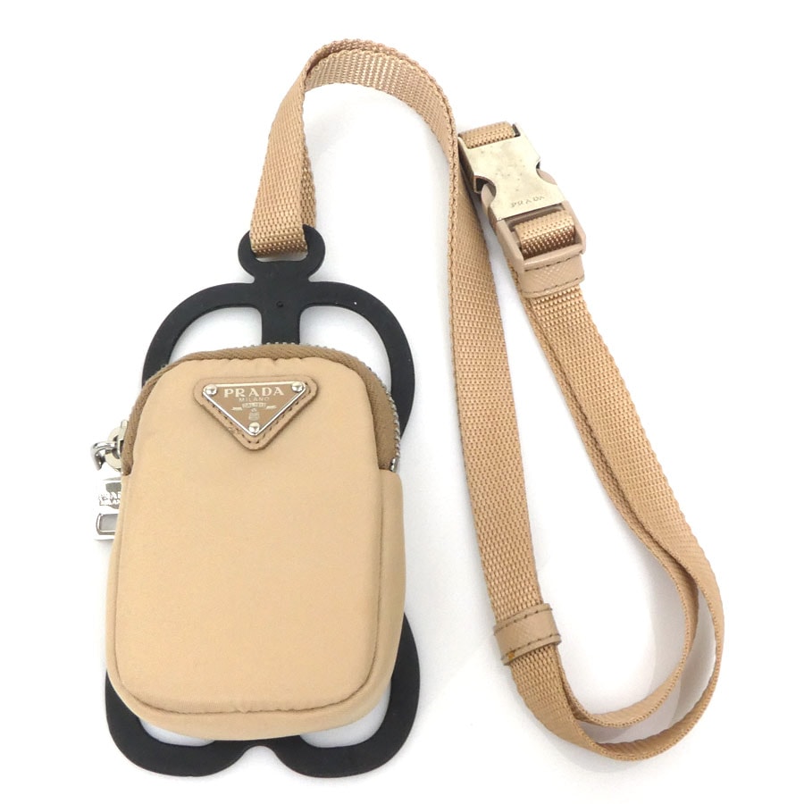 プラダ PRADA スマートフォンケース スマホホルダー ナイロン/シリコン ベージュ ユニセックス 1ZT016【中古】 h31462g