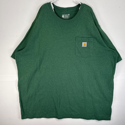 古着 カーハート Carhartt 半袖Tシャツ 大きいサイズ 肉厚 胸ポケ ワンポイント ロゴ 3XL グリーン 無地 メンズ