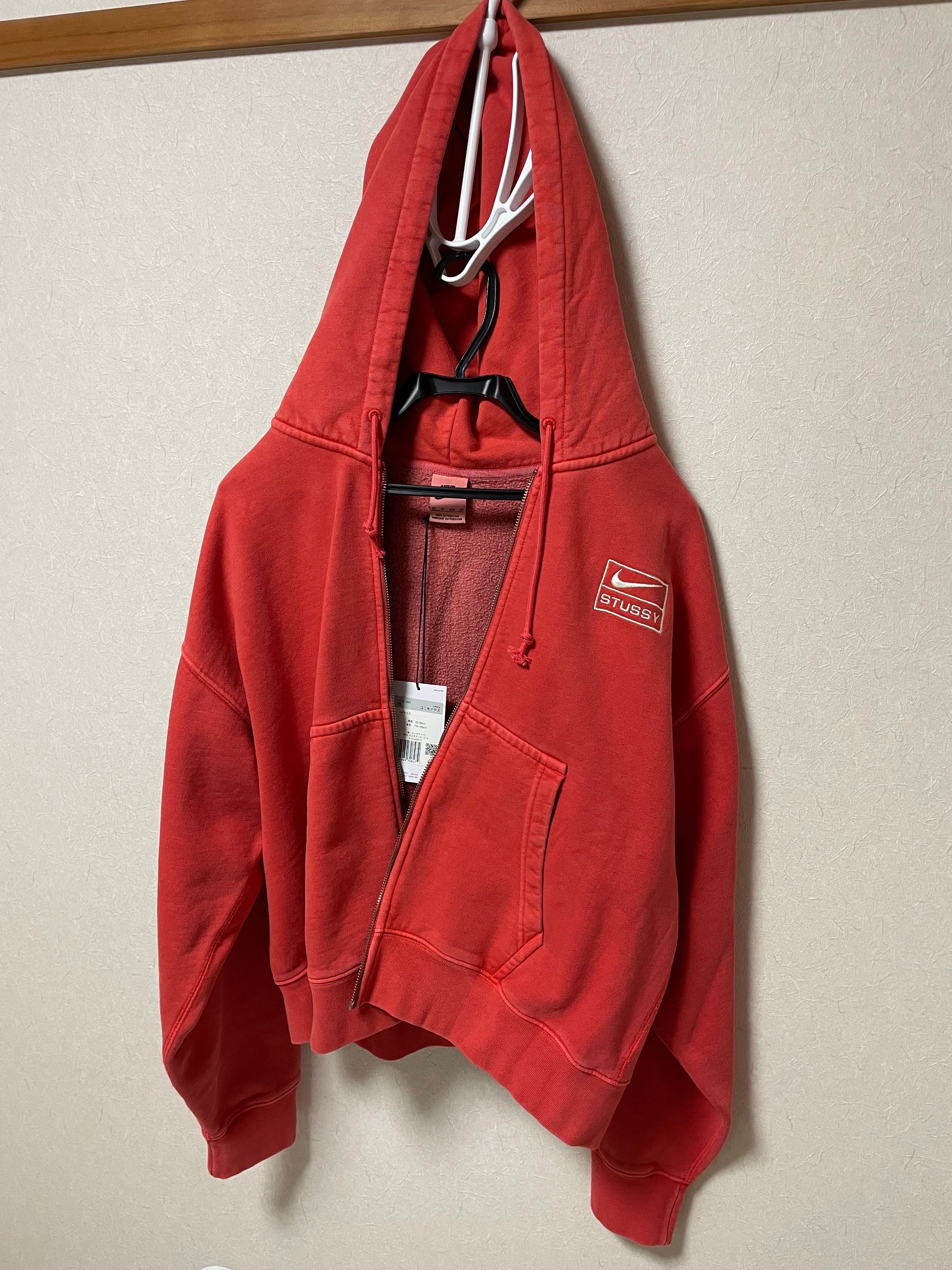 Nike x Stussy Full-Zip Pigment Dyed Fleece Hoodie (US Size) "Habanelo Red" FJ9161-642