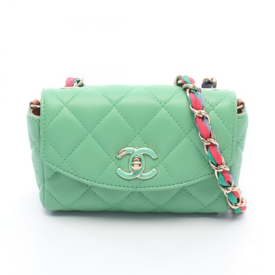 シャネル CHANEL マトラッセ スモールフラップ ショルダーバッグ バッグ ラムスキン(羊革) レディース グリーン系 AS2369 【中古】