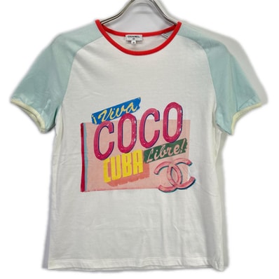 シャネル ホワイト P55821K07323 ラグランスリーブ Tシャツ XS