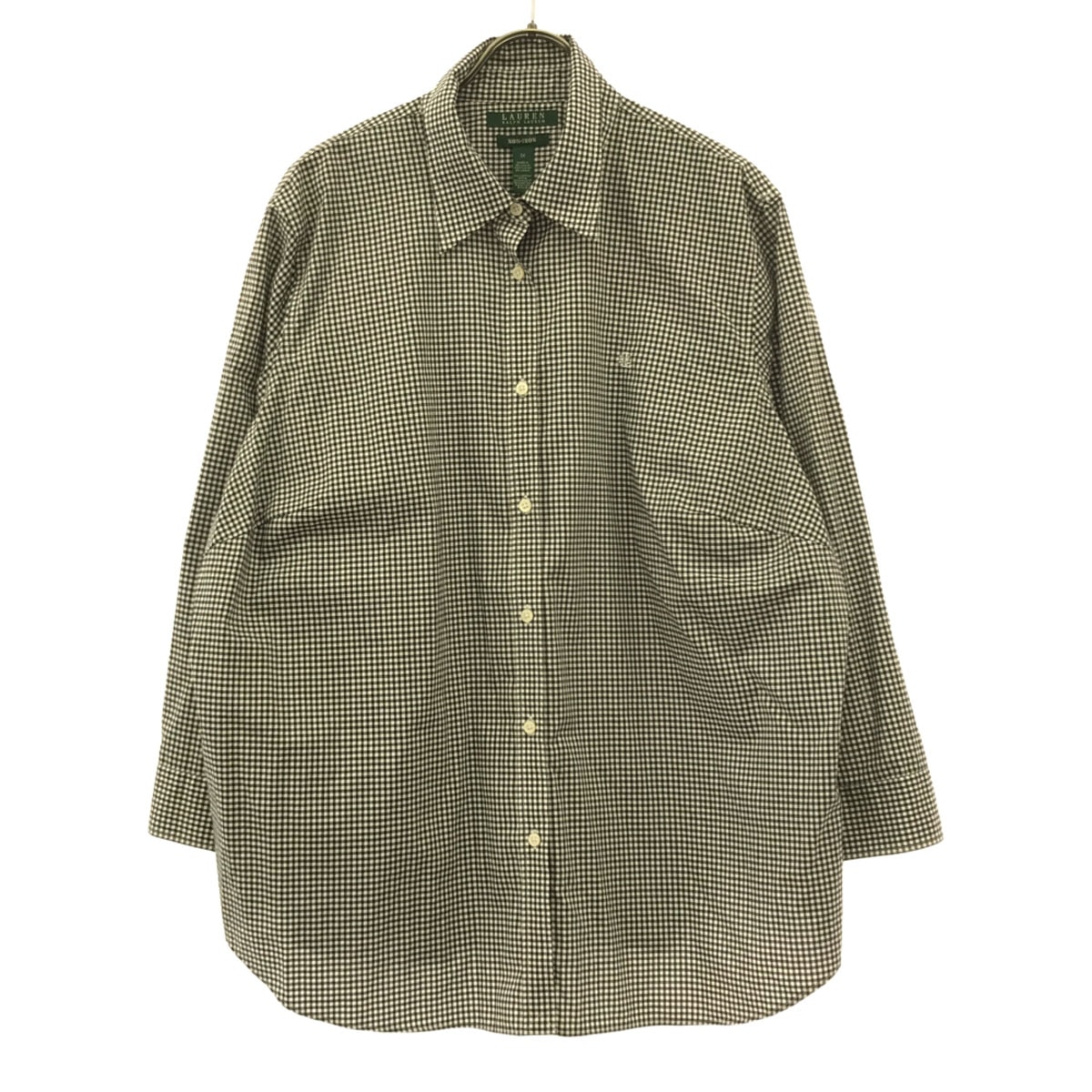 LAUREN RALPH LAUREN ローレンラルフローレン チェック柄 ロゴ刺繍 長袖 シャツ 1X ブラック系