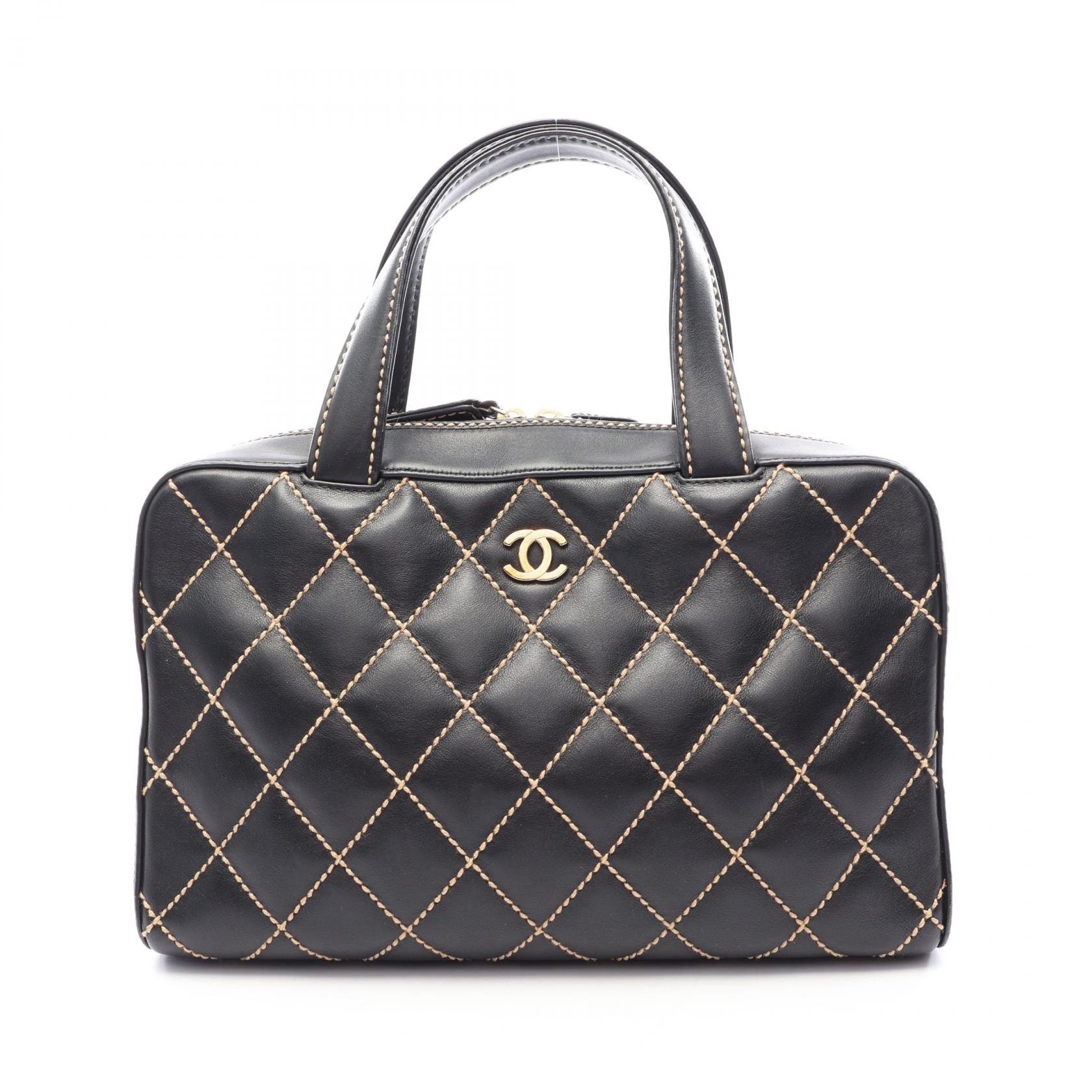 シャネル CHANEL ワイルドステッチ ハンドバッグ バッグ レザー レディース ブラック系 A20666 【中古】