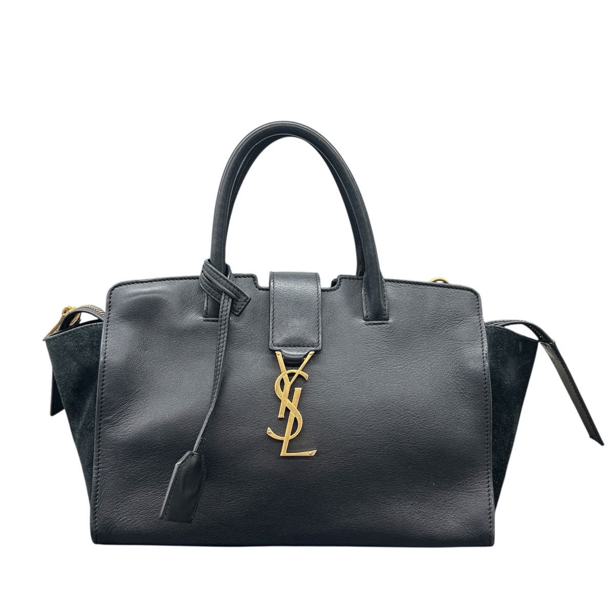 SAINT LAURENT サンローラン パリ ダウンタウン カバス ベイビー 2way ハンドバッグ ショルダーバッグ 436834 レザー スエード ブラック トートバッグ モノグラム Bランク 中古 鑑定済 サンローランバッグ