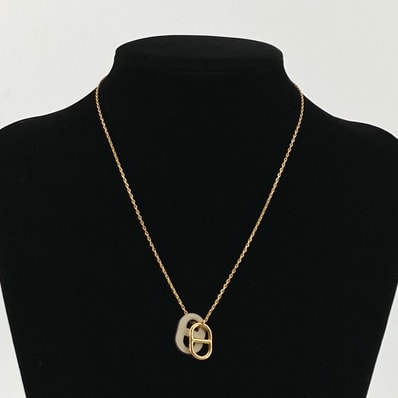 HERMES(エルメス) オーマイヨン シェーヌ・ダンクル メタル×レザーチャーム ネックレス ゴールド×ブラウン