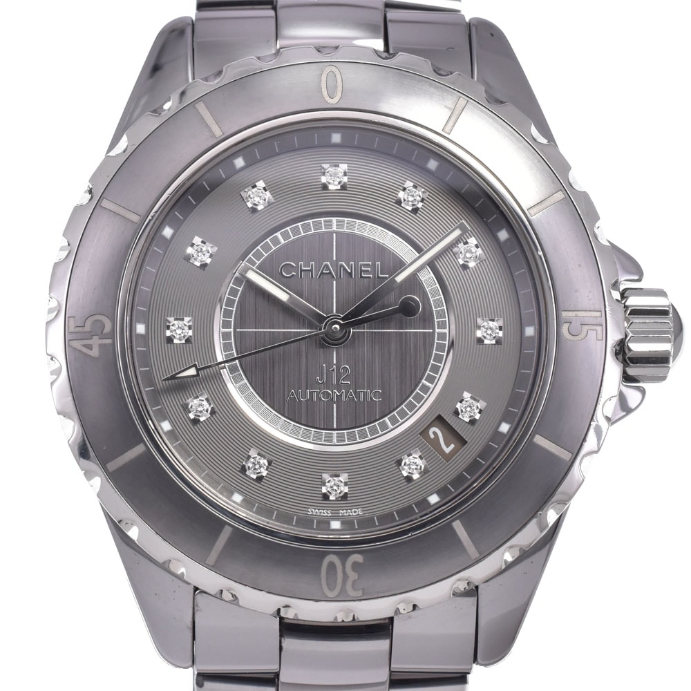 シャネル CHANEL H3242 J12 クロマティック デイト 12Pダイヤモンド グレー 自動巻き メンズ 良品 箱・保証書付き 腕時計 L#148245