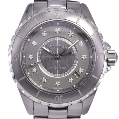 シャネル CHANEL H3242 J12 クロマティック デイト 12Pダイヤモンド グレー 自動巻き メンズ 良品 箱・保証書付き 腕時計 L#148245