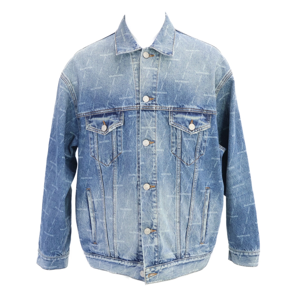 BALENCIAGA Women's Allover Logo Denim Jacket "Blue"