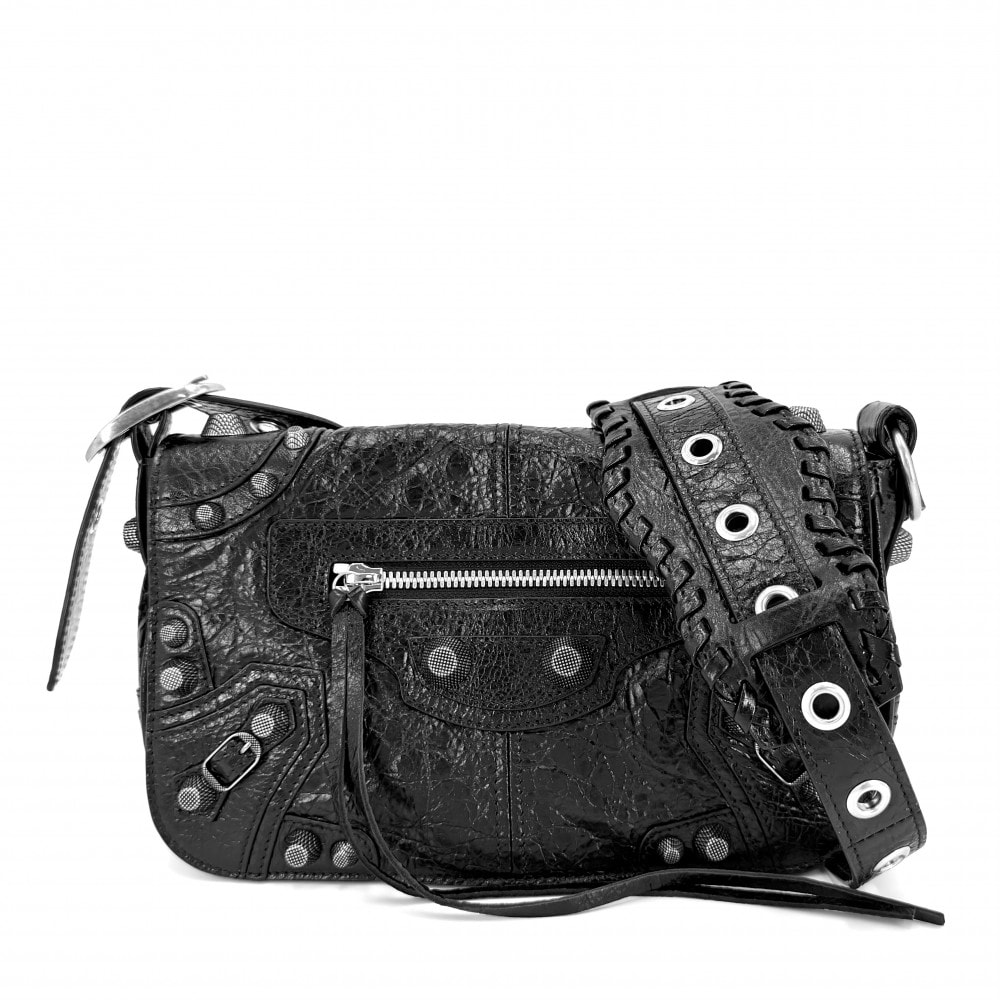 BALENCIAGA バレンシアガ ショルダーバッグ フラップバッグ ルカゴールXS 肩掛け 斜め掛け LE CAGOLE 719082 レザー    ブラック 黒 シルバー金具 レディース 美品【中古品】