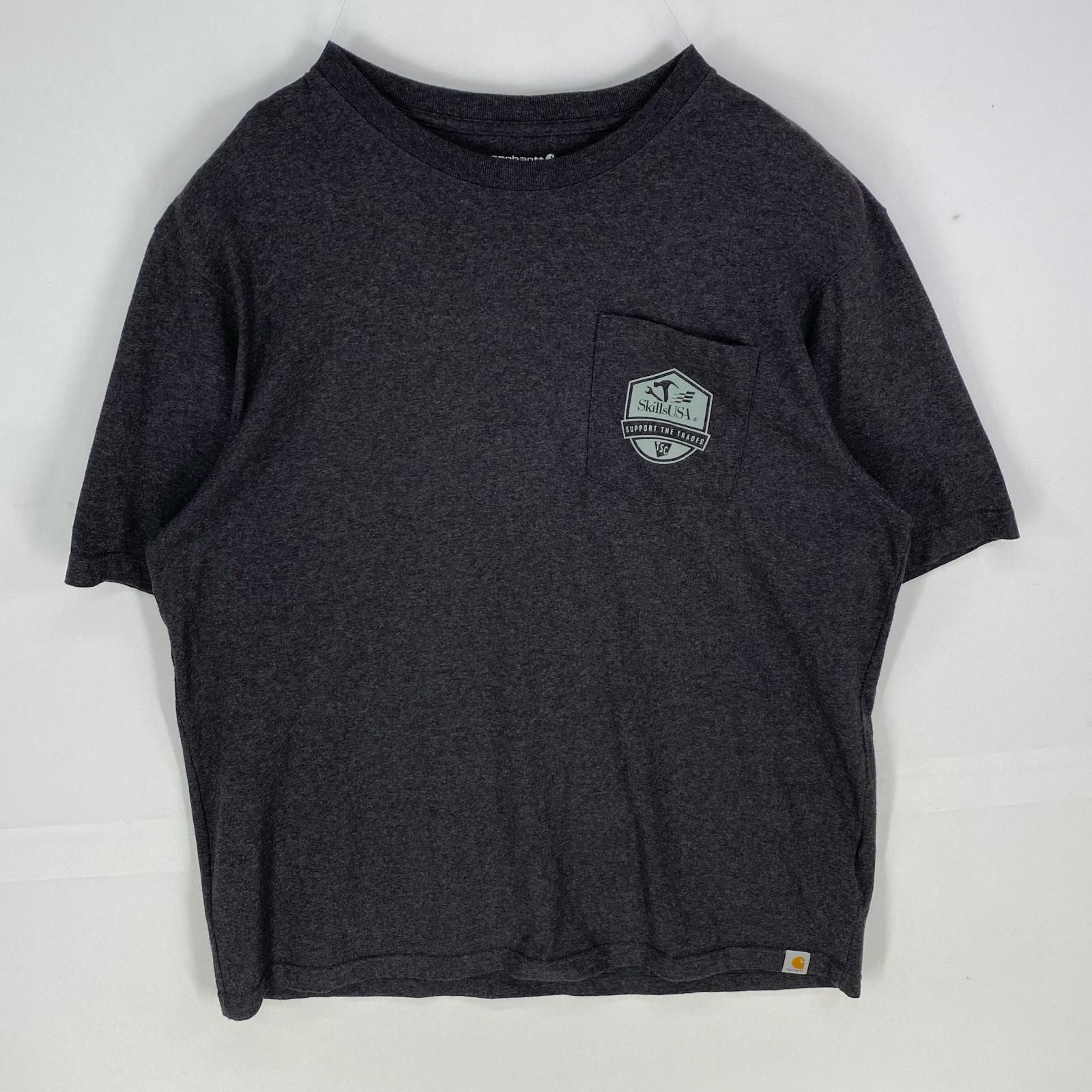 古着 カーハート Carhartt 半袖シャツ 胸ポケット ロゴプリント ショートスリーブ ワンポイント クルーネック L グレー系 メンズ