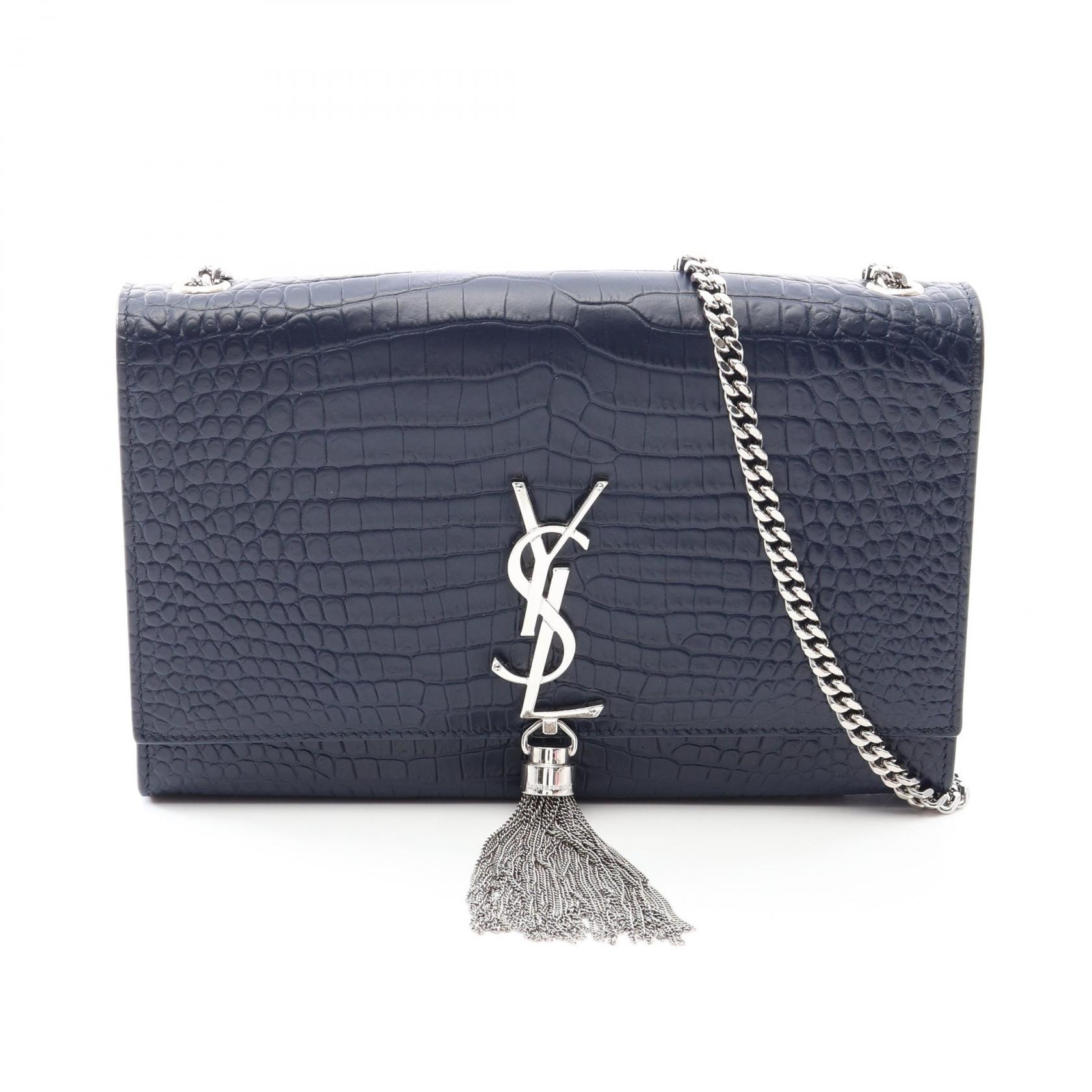サンローランパリ SAINT LAURENT PARIS ケイト モノグラム クロコ型押し ショルダーバッグ バッグ レザー レディース ネイビー系 354119 【中古】