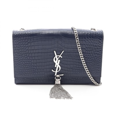 サンローランパリ SAINT LAURENT PARIS ケイト モノグラム クロコ型押し ショルダーバッグ バッグ レザー レディース ネイビー系 354119 【中古】