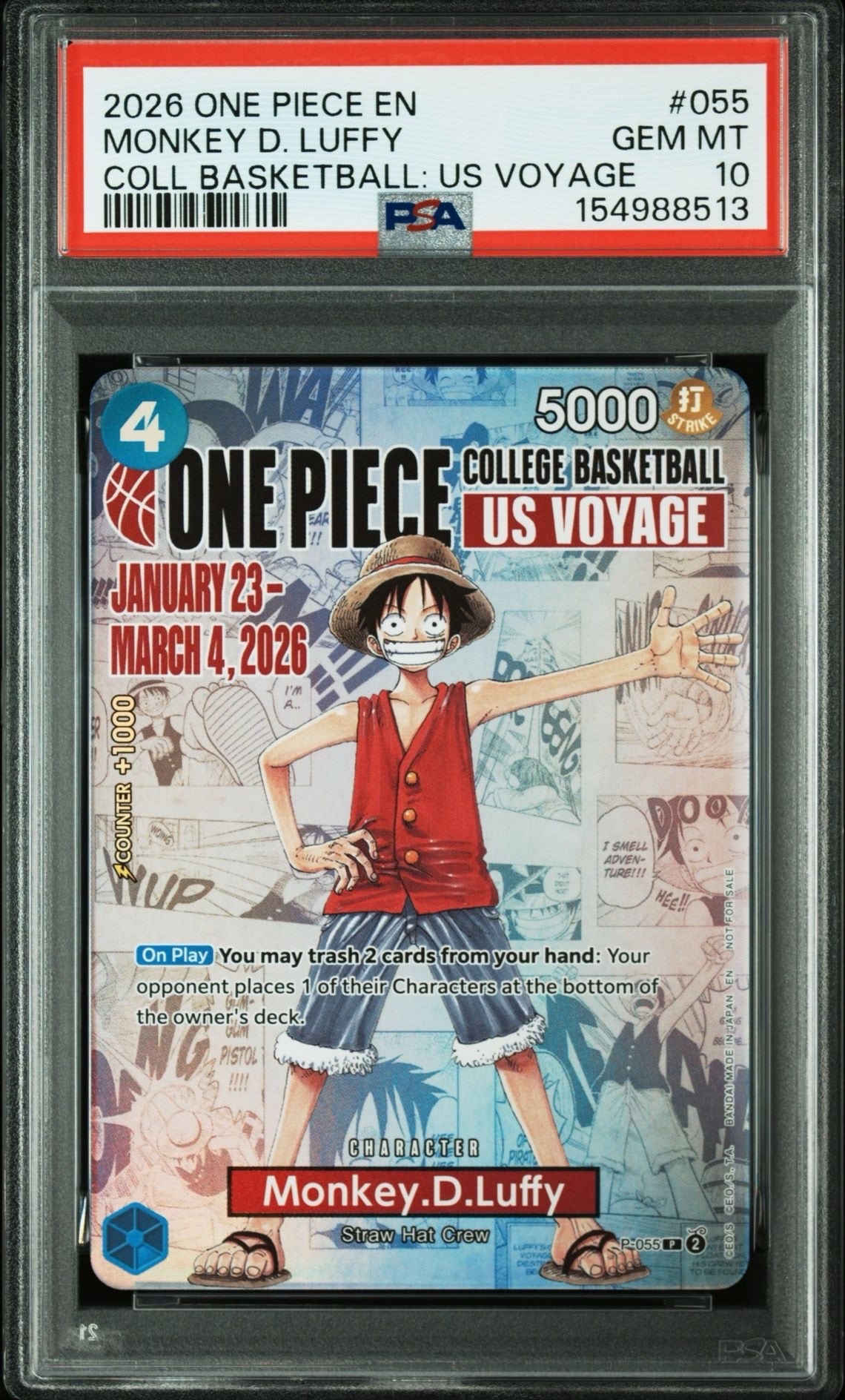 モンキー・D・ルフィ:P (開封済) [P-055]【英語版】(プロモーションカード「ワンピース カレッジ バスケットボール:USボヤージュ」)