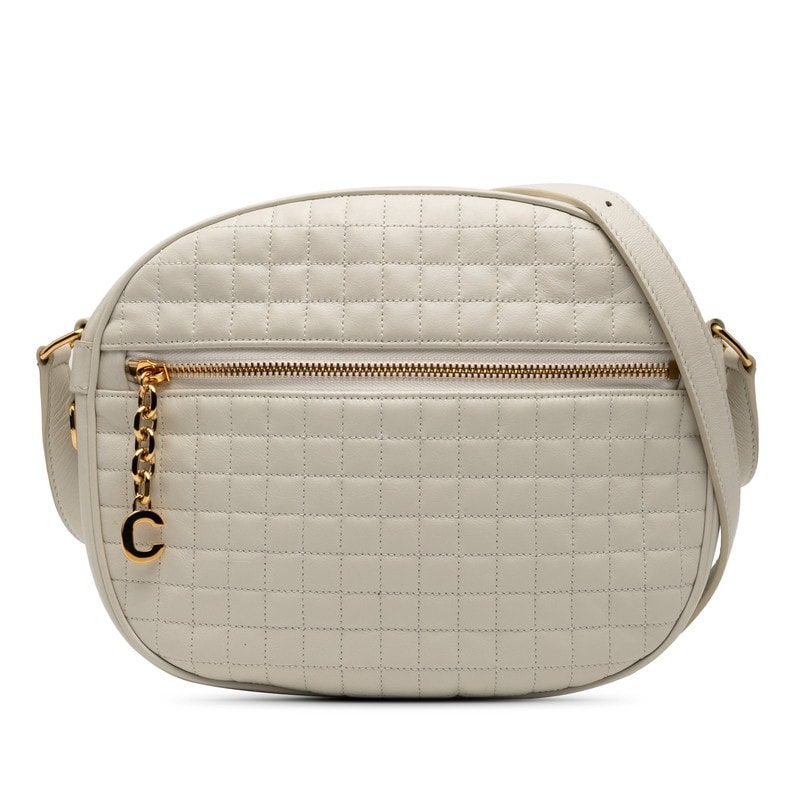 セリーヌ Cチャーム 斜め掛け ショルダーバッグ ホワイト レザー レディース CELINE 【中古】