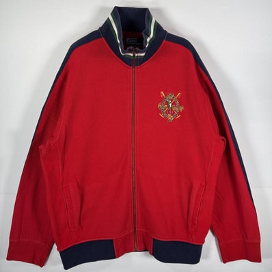 古着 90's/90年代 ポロバイラルフローレン Polo by Ralph Lauren スウェット フルジップ リバースタイプ 刺繍 XL レッド メンズ