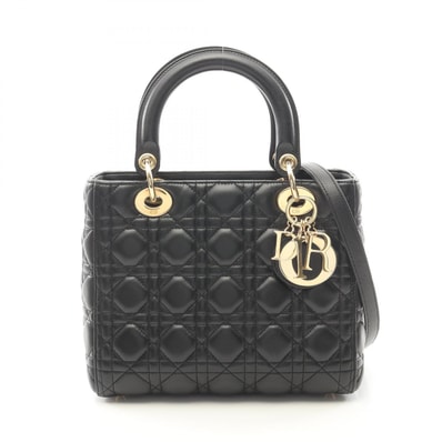 ディオール Dior LADY DIOR レディディオール ミディアム 2WAY ハンドバッグ バッグ レザー レディース ブラック系 【中古】