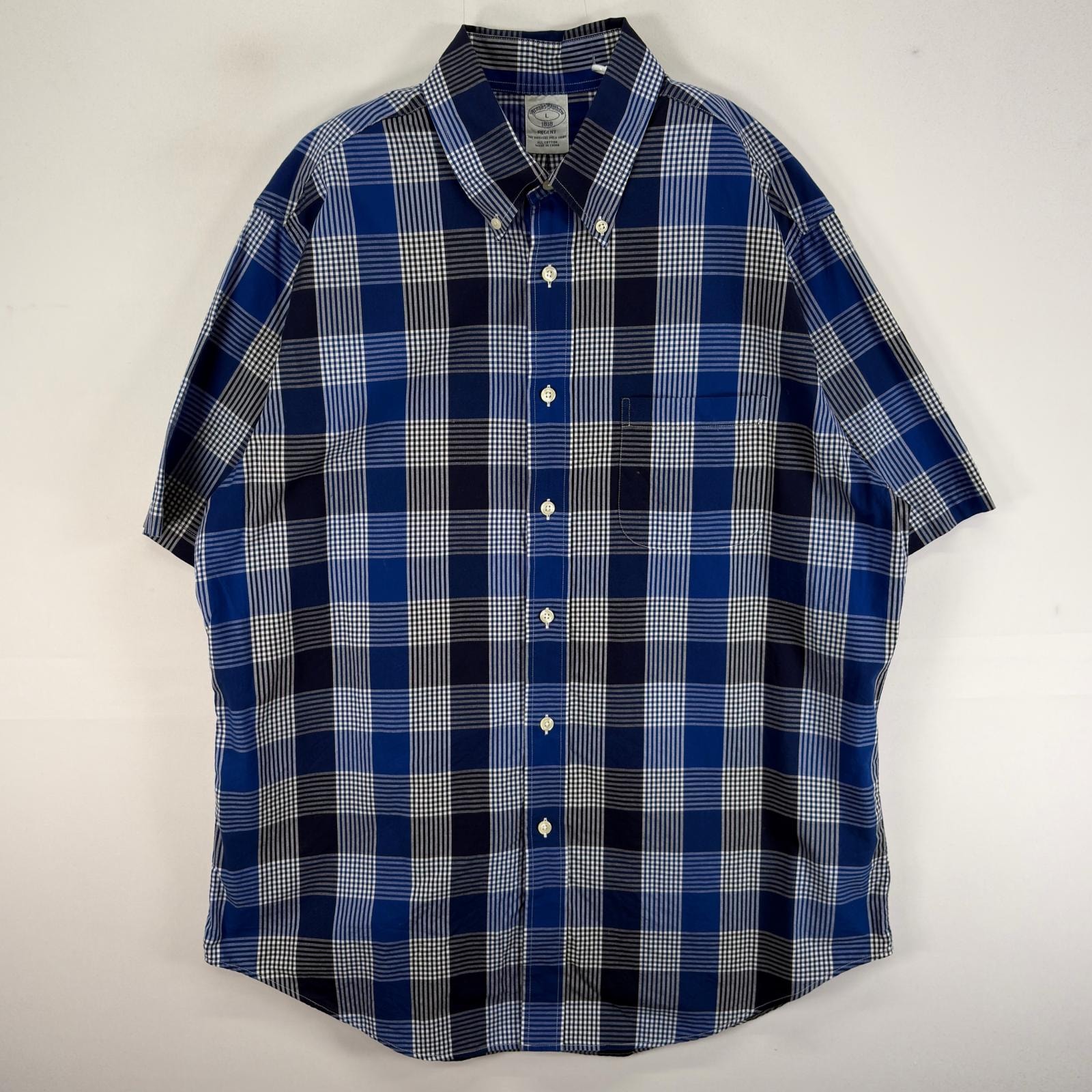 古着 ブルックスブラザーズ Brooks Brothers 半袖シャツ 胸ポケ REGENT L  ブルー系 チェック メンズ