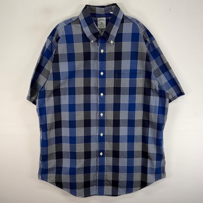 古着 ブルックスブラザーズ Brooks Brothers 半袖シャツ 胸ポケ REGENT L ブルー系 チェック メンズ