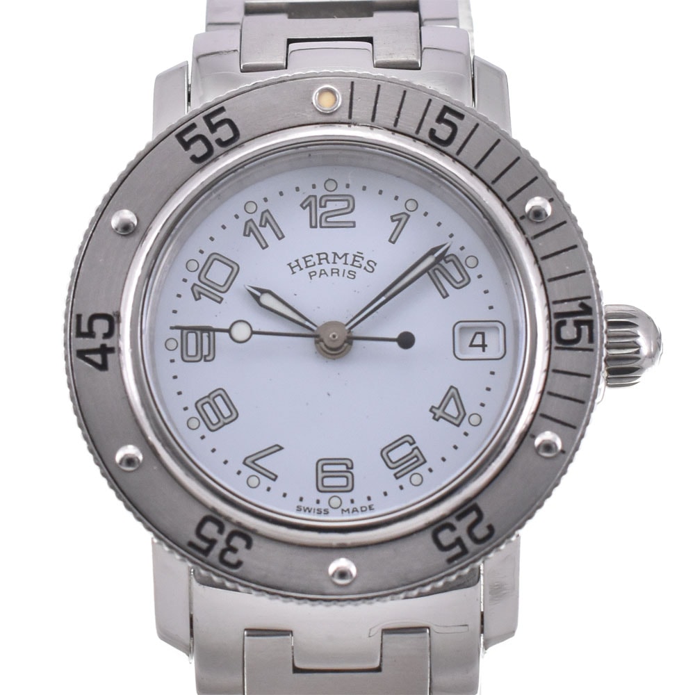 値下 エルメス HERMES CL5.210 クリッパーダイバー デイト クォーツ レディース □#144097
