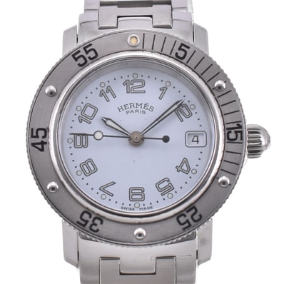 値下 エルメス HERMES CL5.210 クリッパーダイバー デイト クォーツ レディース □#144097