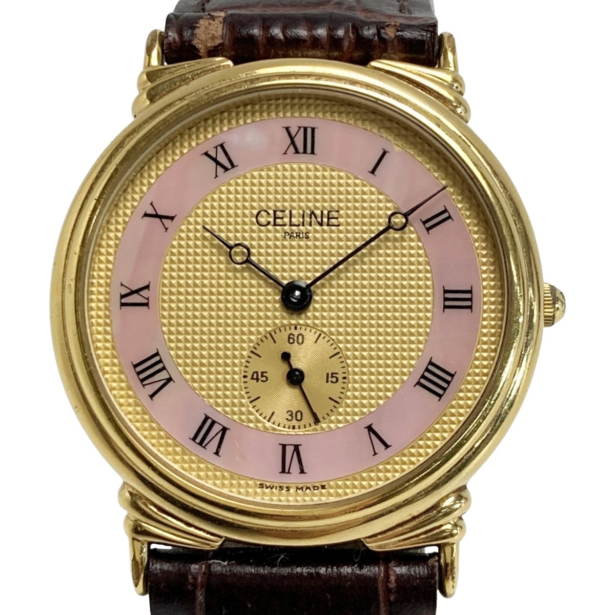 【新品電池/美品】CELINE 腕時計 スモセコ ゴールド シェル 3針 女性用 新品電池/美品】CELINE 腕時計 スモセコ ゴールド シェル 3針 女性用